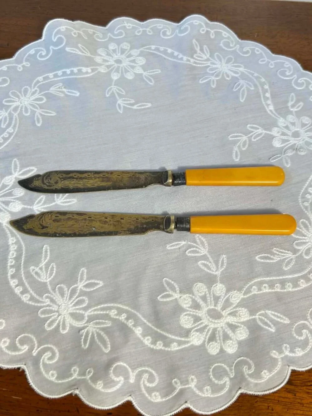 Pair of Antique Victorian Silver-Plated Engraved Fish Knives